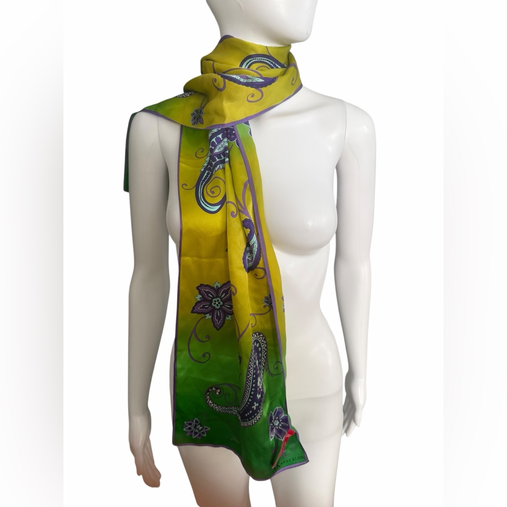 Anne Klein Yellow And Green Paisley Scarf Silk Anne Klein Yellow And Green Paisley Scarf Silk